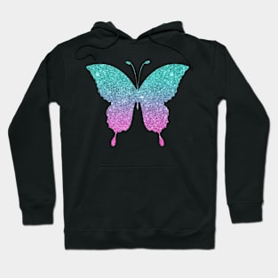 Bright Pink and Teal Ombre Faux Glitter Butterfly Hoodie